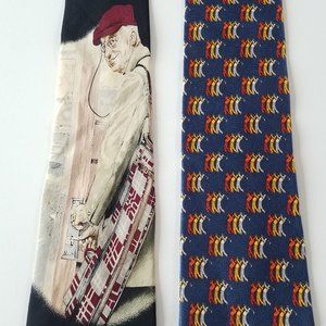 Lot of 2 Golf-themed Silk Ties - 59" x 3-7/8"